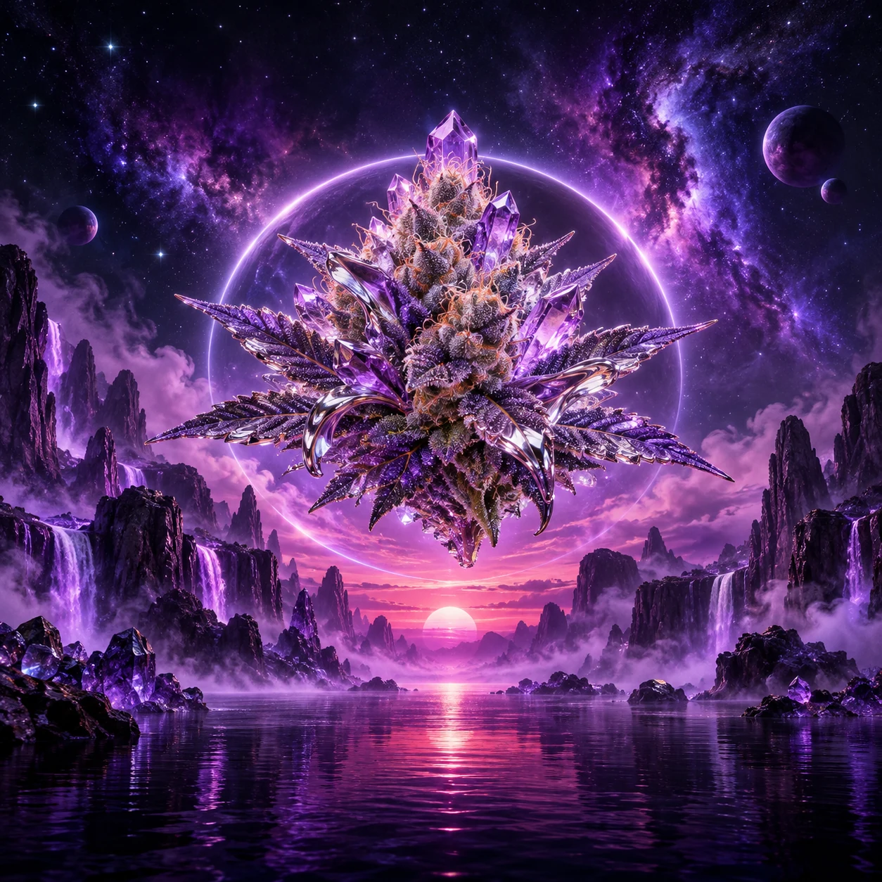 Univers botanique illustré de Purple Sunset CBD